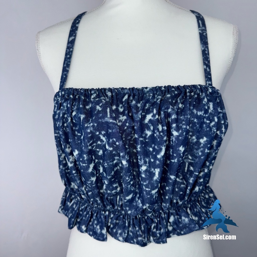 1153 NWT Choosy No Shade Bow Back Crop Top – L – Blue White - Picture 2 of 14